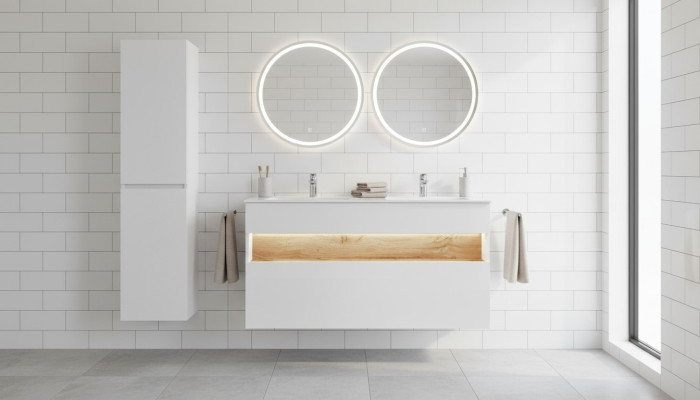 Doppio mobile con doppio lavabo e lavandino.