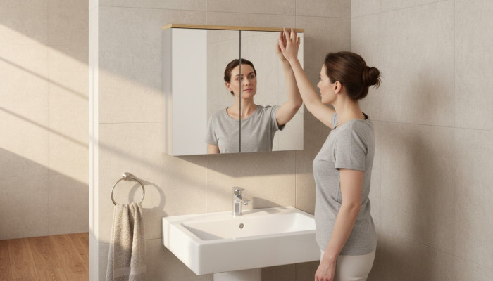 Mobile da bagno con specchio e armadio a parete con specchio da 80 cm.