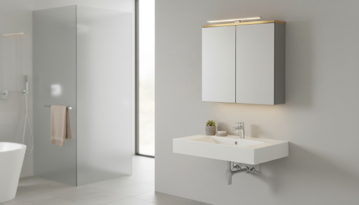 Mobile da bagno con specchio e armadio a parete con specchio da 80 cm.