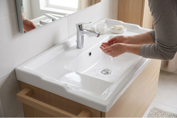 Lavabo da appoggio in ceramica bianco decorativo.