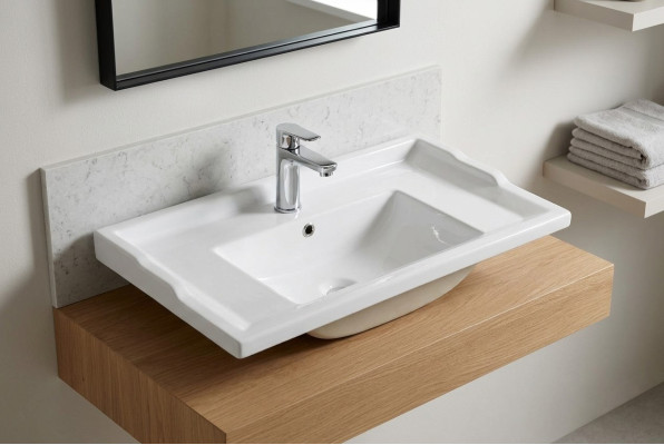 Lavabo da appoggio in ceramica bianco decorativo.