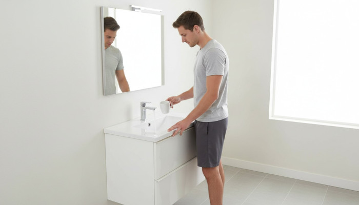 Lavabo in ceramica in bianco con sottopiano per lavabo