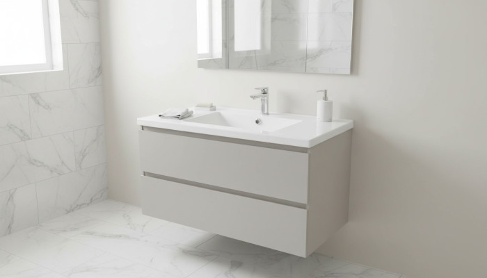 Lavabo in ceramica in bianco con sottopiano per lavabo