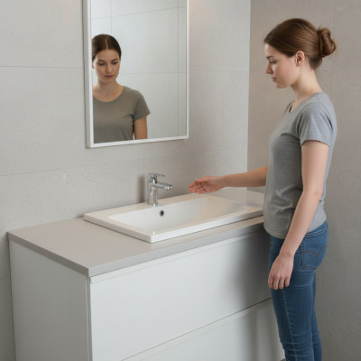 Doppio lavabo in ceramica con mobile lavabo integrato bianco