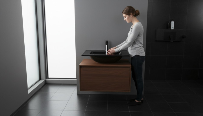 Lavandino in ceramica Lavabo Integrato Piastra nera Design Bacino
