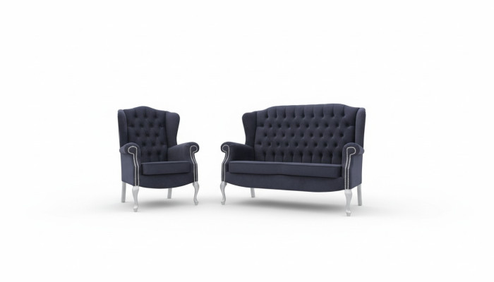 Classico set di divani Chesterfield 3+2+1 posti in velluto appena imbottito.