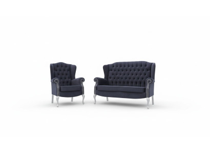 Classico set di divani Chesterfield 3+2+1 posti in velluto appena imbottito.