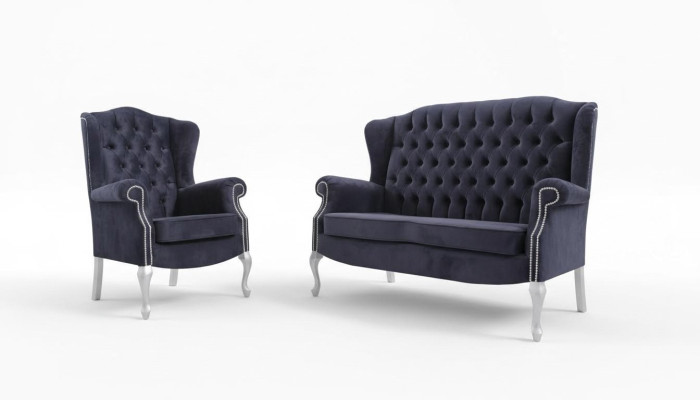 Classico set di divani Chesterfield 3+1+1 posti in velluto imbottito, nuovo