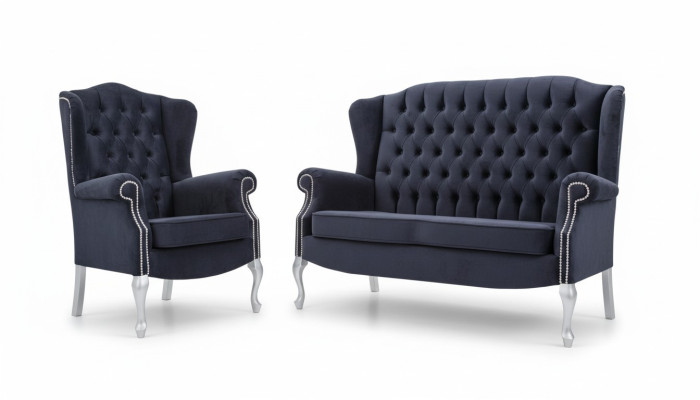 Classico set di divani Chesterfield 3+1 posti in velluto.