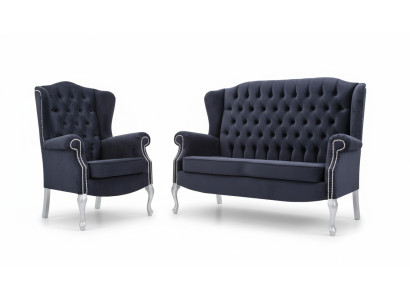 Classico set di divani Chesterfield 3+1 posti in velluto.