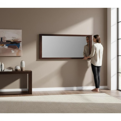 Specchio grande da parete moderno con cornice in legno reale.