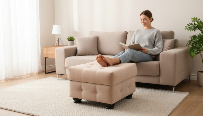 Pouf XXL Club Lounge Poggiapiedi in Tessuto Design Ottomano Pufa Nuovo