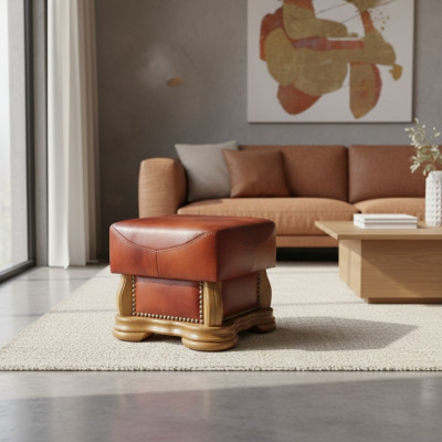 Pouf XXL Club Lounge Poggiapiedi in Pelle Tessuto Decor Ottoman Designer Pufa