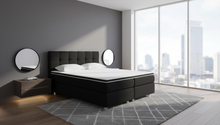 Letto a molle imbottito in similpelle di design di lusso per hotel matrimoniale.