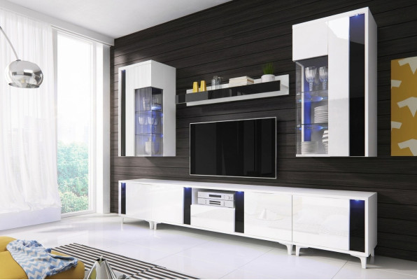 Mobile soggiorno lucido, parete attrezzata, vetrina decorativa, mobile da soggiorno, credenza.