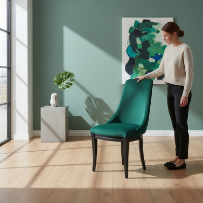 4 Sedie da pranzo classiche di lusso in legno massiccio di colore verde.