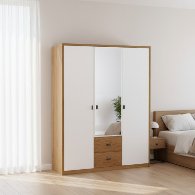 Design Armadio camera da letto Armadio in legno moderno a tre ante con specchio.
