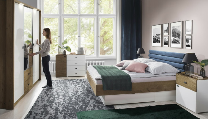 Design Camera da letto 5 pezzi. Set Letto Comodini Comò Armadio