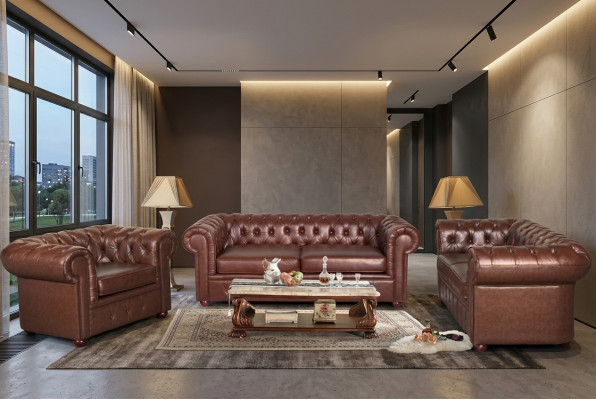 Divano Chesterfield Chesterfield 2+1 posti in pelle Sitz Garnitur Divano Garnituren 2+1