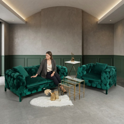 Divano Chesterfield verde 3+1 posti in stile stoffa divano set di imbottitura.