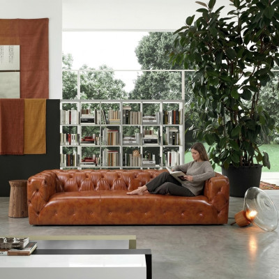 Divano in pelle ecopelle Couch Big - Divano di lusso per il soggiorno, sedile imbottito a quattro posti