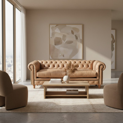 Design divano in pelle - divano Chesterfield imbottito a tre posti 220 cm
