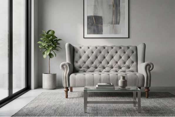 Chesterfield Divano Sofa Imbottito Tessuto Pelle Divani Set 2 Posti
