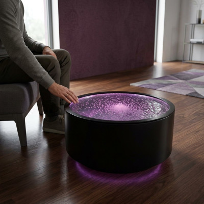 Design tavolo dell'acqua, tavolino, colonne d'acqua, divano, tavoli a LED illuminati.