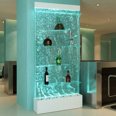Mobili a scaffale illuminati a LED per bar a parete design, colonna scaffale, bancone con colonne d'acqua.
