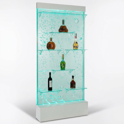Mobili a scaffale illuminati a LED per bar a parete design, colonna scaffale, bancone con colonne d'acqua.
