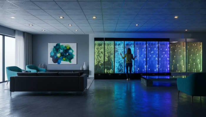 Pannello a parete con bolle d'acqua LED, parete d'acqua decorativa dal design elegante.