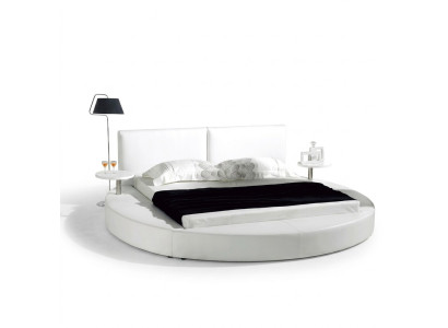 Letto rotondo design moderno di lusso. Letto rotondo imbottito in tessuto.
