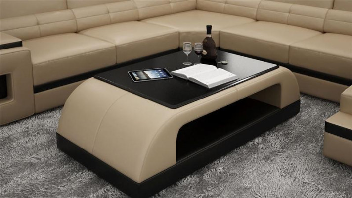 Tavolino in pelle moderno, tavolo moderno, tavolo in vetro moderno, tavoli di design in vetro