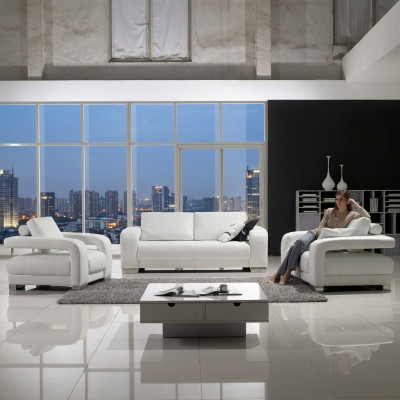 Set divani di design in pelle con divani e poltrone 3 posti.