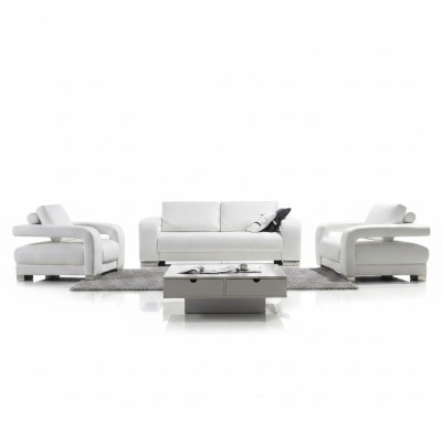 Set divani di design in pelle con divani e poltrone 3 posti.