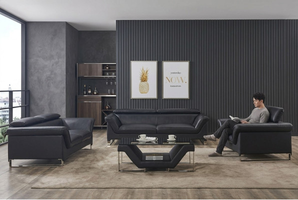 Divani Divani moderni in pelle imbottiti, 3 + 2 posti di divano, set di divani nuovo.