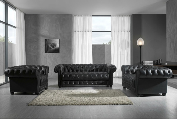 Divani Chesterfield in pelle imbottiti 3-2-1 posti.