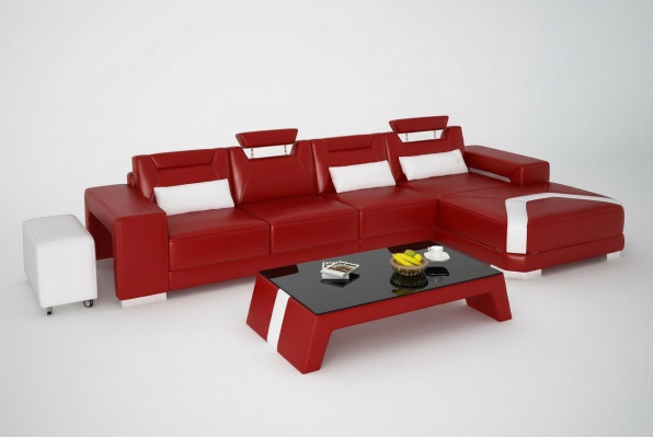 Set di mobili per il soggiorno, completo, 3 pezzi. Divano ad angolo, divano, pouf, tavolo.