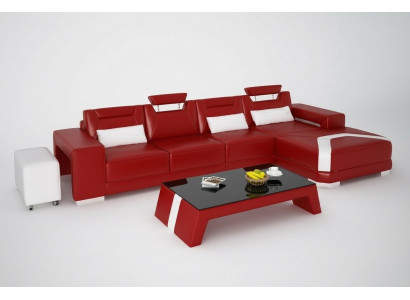 Set di mobili per il soggiorno, completo, 3 pezzi. Divano ad angolo, divano, pouf, tavolo.