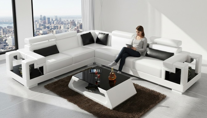 Divano ad angolo Divano Divano Imbottito Salotto Divano ad angolo in pelle Set di divani a L Nuovo