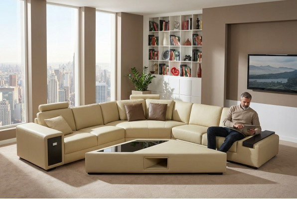 Divano design divano angolare con poggiapiedi imbottito insieme soggiorno