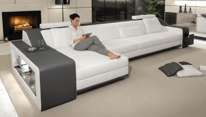 Divano design angolare con pouf salotto componibile divano imbottito.