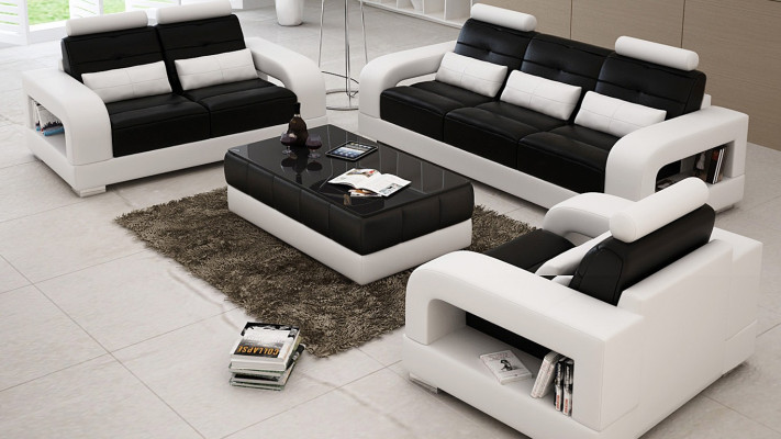 Divano in pelle Set di divani 3 posti + 1 posto + 1 posto Design soggiorno