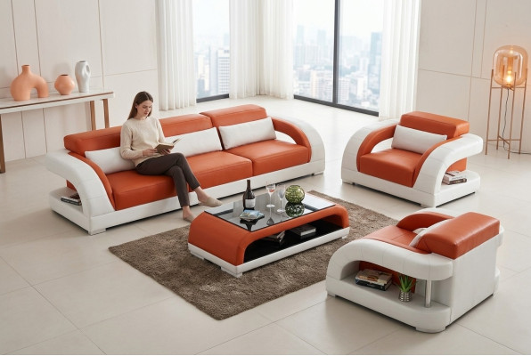 Divano Set di divani 3+1+1 Posti Design Cuscini Divano Moderno