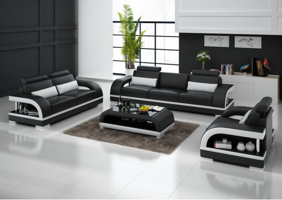 Divano in pelle Salotto Set divani 3+1+1 posti Sedili Design Moderno Sofa