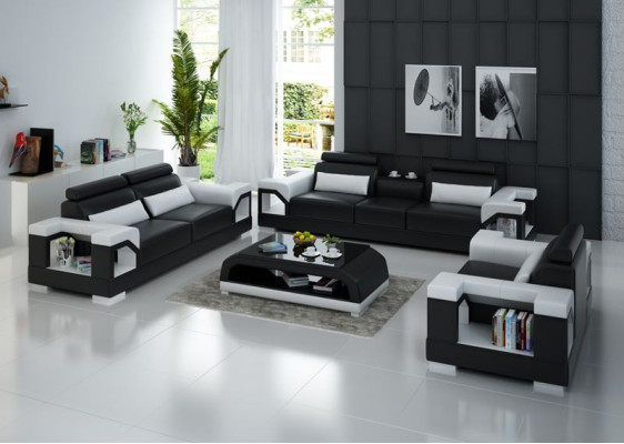 Divano in pelle Divano Salotti Composizione divano 3+1+1 Posti Sedute Set Design Moderno Sofa