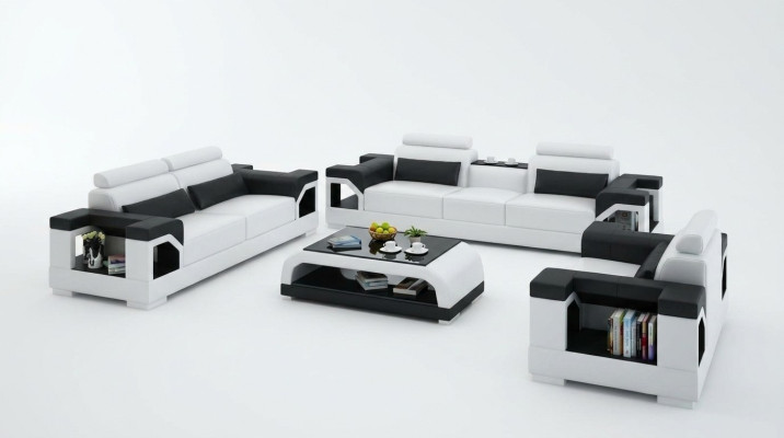 Divano in pelle Divano Salotti Composizione divano 3+1+1 Posti Sedute Set Design Moderno Sofa