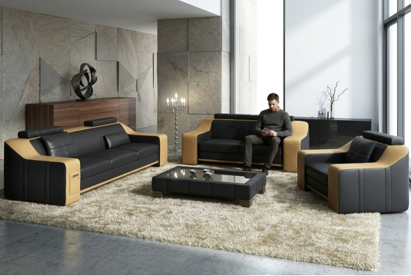 Divano in pelle Divano Composizione soggiorno 3+2+1 posti Moderno Sofà Settee nuovo