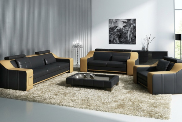 Divano in pelle Divano Composizione soggiorno 3+2+1 posti Moderno Sofà Settee nuovo