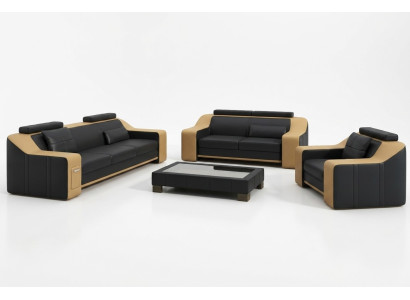 Divano in pelle Divano Composizione soggiorno 3+2+1 posti Moderno Sofà Settee nuovo